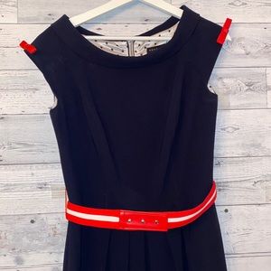 Ross Mayer Pinup Retro Navy Dress with Red Bows and Belt Size 4 Gorgeous